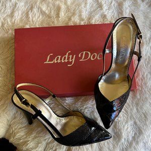 SEXY BLACK PATENT SLING BACK PUMPS